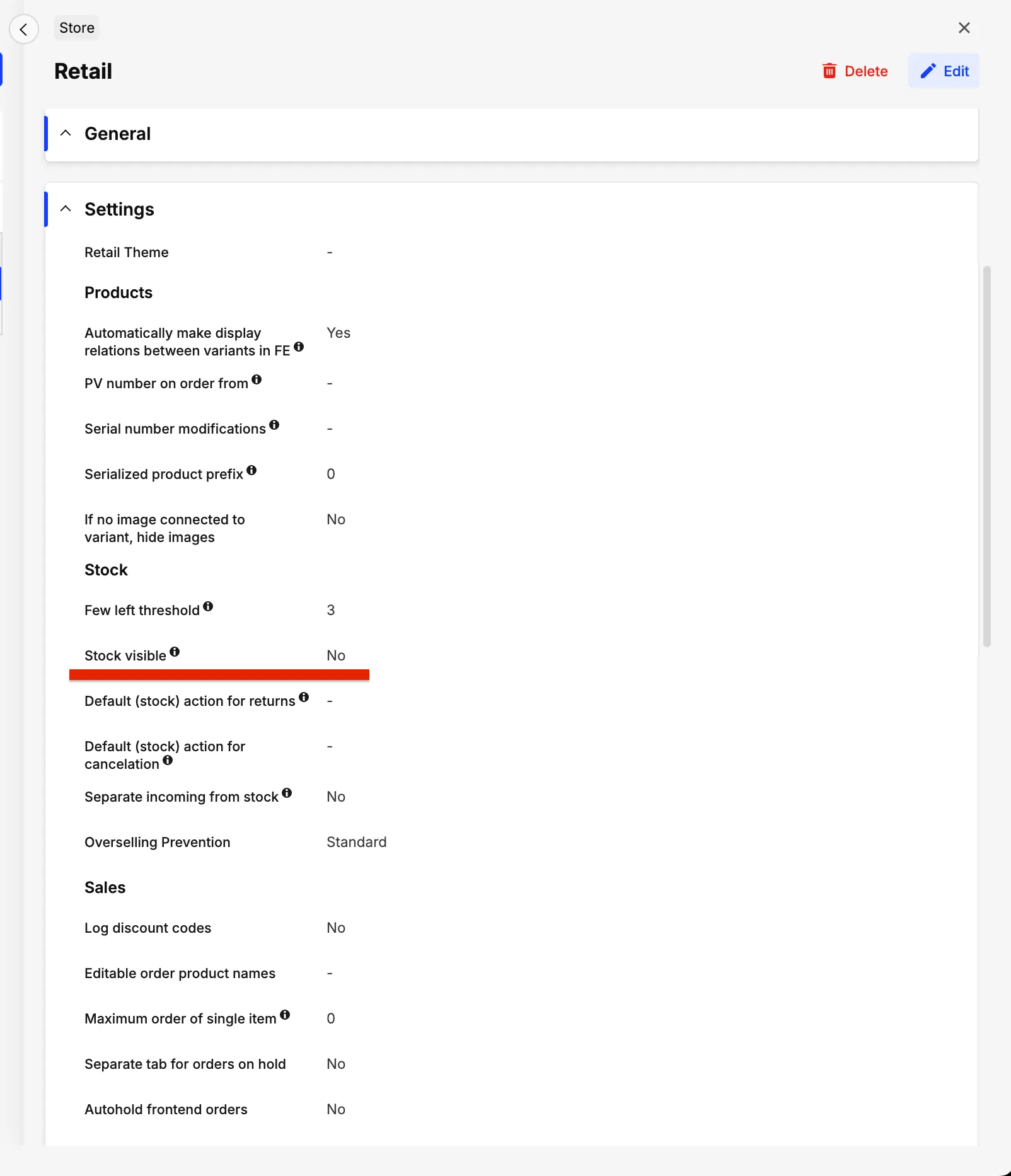 Centra store settings